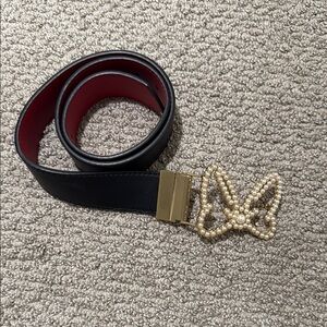 Elegant Black Belt with Pearl Minnie Bow Buckle